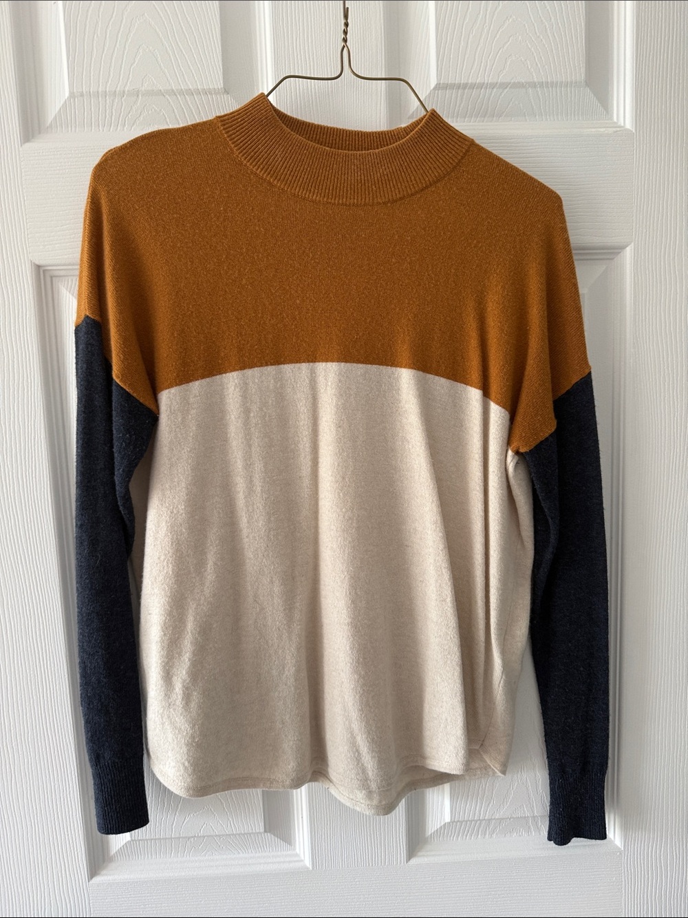 Madewell Colorblock Mock-Neck Sweater in Tan, Cream & Black
